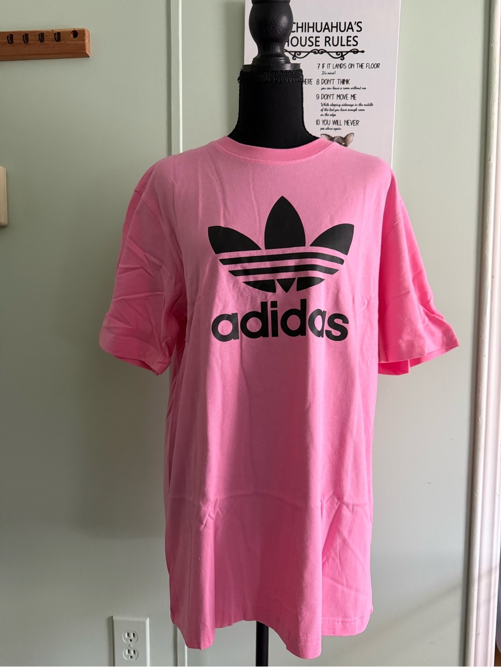 Adidas Pink Tee with Black Trefoil Logo Men’s Size M